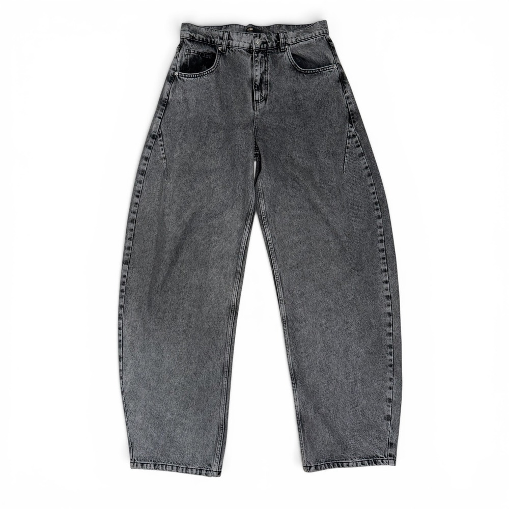 Maje Balloon Barrel Leg Jeans Womens 32 Black High Rise Buckle Back Full Length